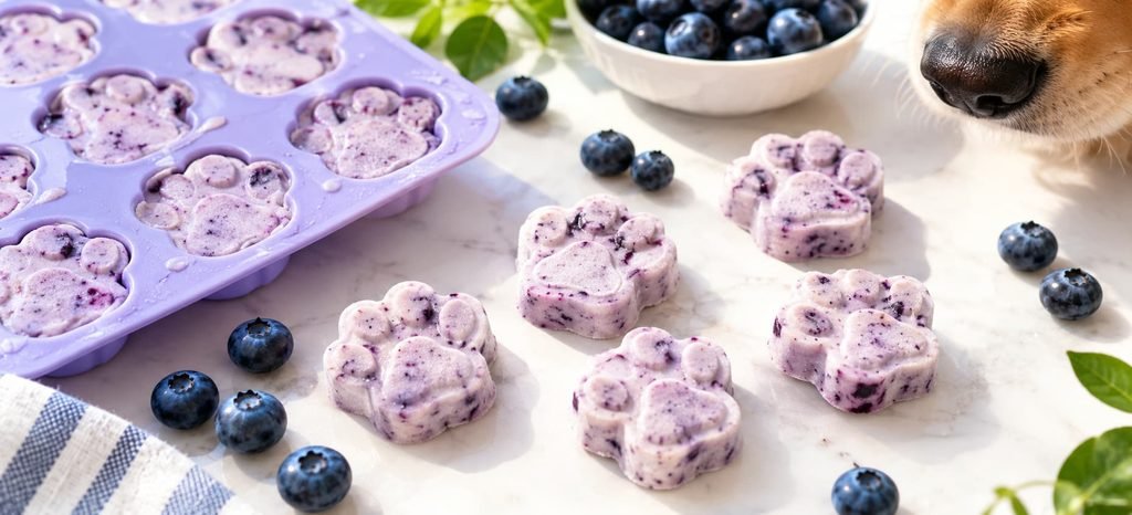 Frozen blueberry yogurt dog treats made at home
