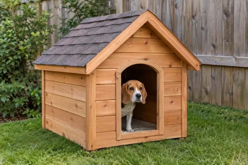classic gable-roof dog house plan for medium dogs